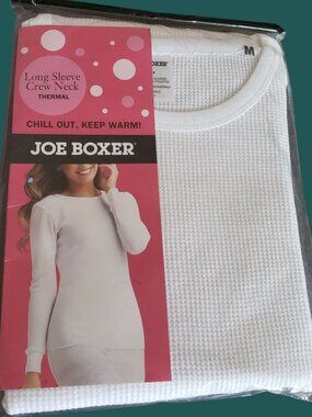 Joe Boxer Womens Long Sleeve Thermal Crew Neck Shirt  White Medium